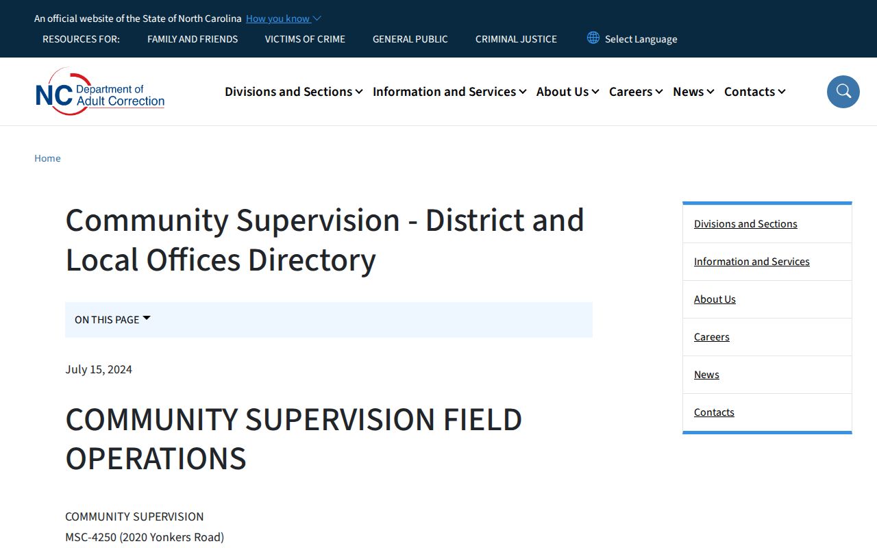 Hertford County post-release supervision office directory record