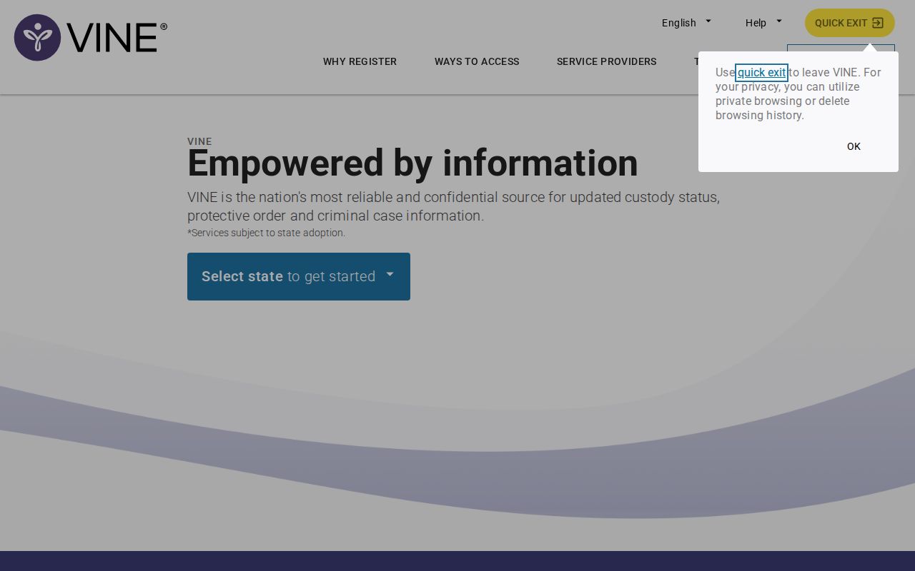 VINELink people search and notification registration entry for North Carolina